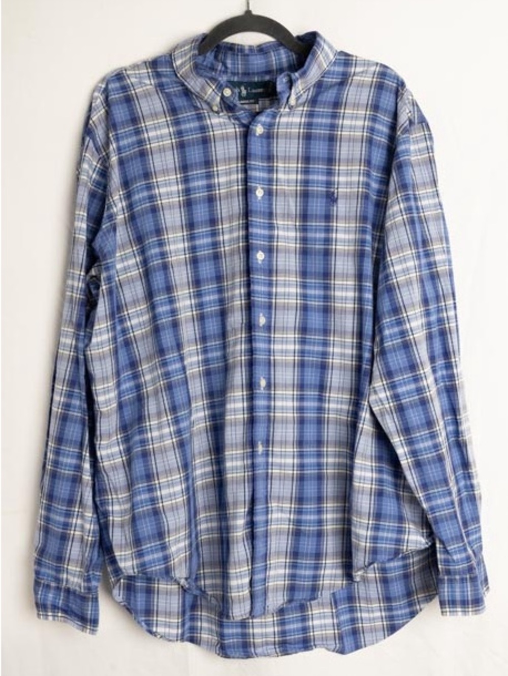 Ralph Lauren Blue and White Plaid Button-Down Shirt